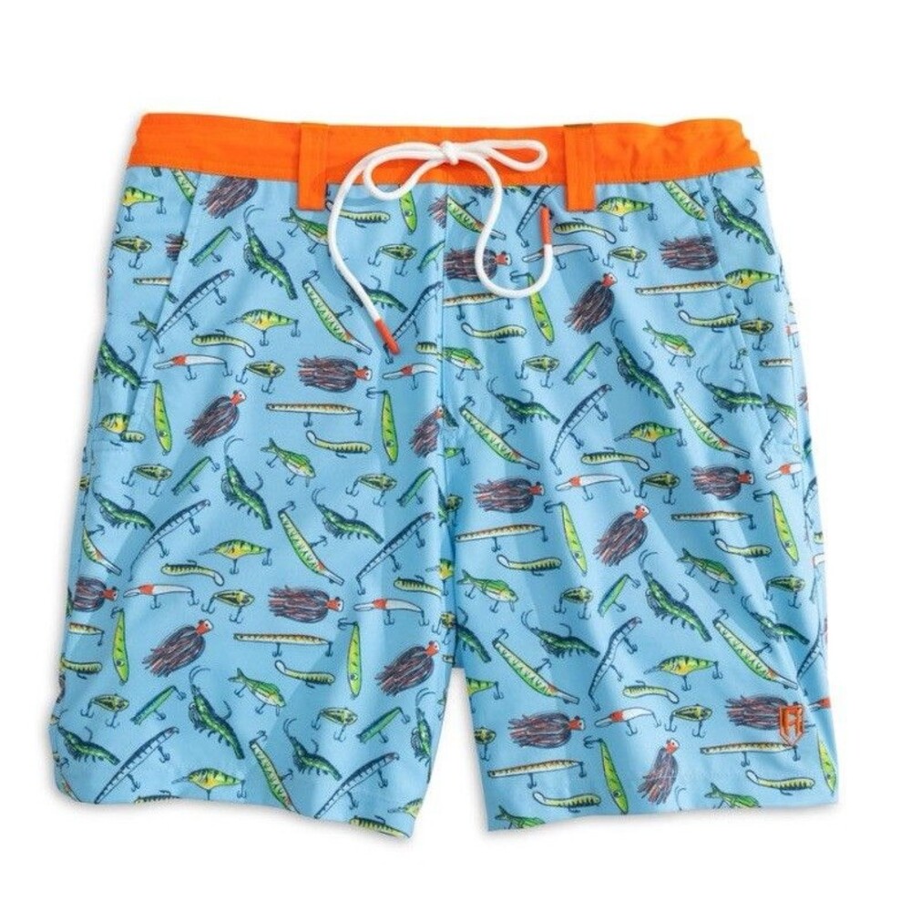 NWT Heybo Ebb Tide Lures Swim Trunks Blue/Orange - Size XXXL